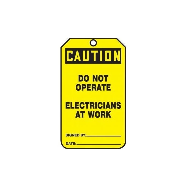 Accuform Safety Tags, CAUTION DO NOT OPERATE ELECTRICIANS AT WORK, 5.75in x 3.25in, PF-Cardstock, 25PK MDT643CTP - main
